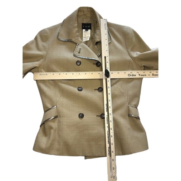 Vintage 90s ICB Womens Designer Jacket Tan Double Breasted Belted Size 4 Lined - Picture 10 of 11